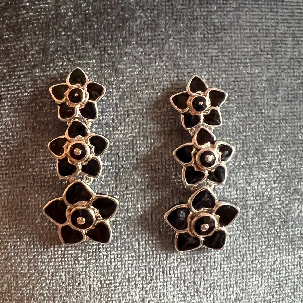 Bouquet Triple Drop Earring Jet Black and Silver